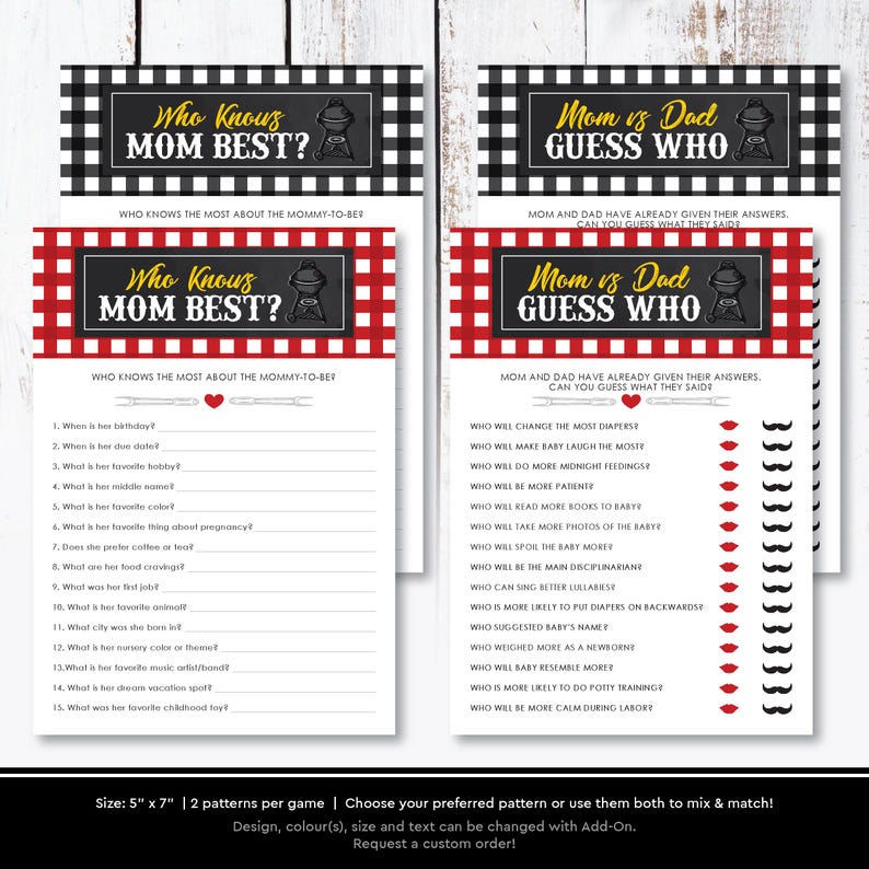 Baby-Q Cartes de jeu pour baby shower | Recherche de mots et brouillage barbecue imprimables | connaît mieux sa mère | Bingo au barbecue | Thème Vichy rouge : TÉLÉCHARGEMENT IMMÉDIAT image 6