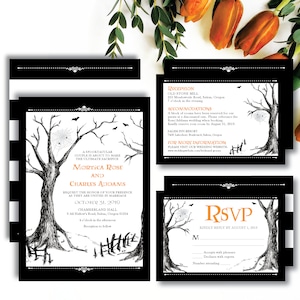 Gothic &#39;All Hallows Eve&#39; Halloween Theme *Printable Wedding Invitation* Autumn Wedding / Fall / Tree Invitation / Tim Burton / Save The Date