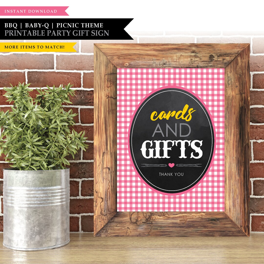 Pink Bbq Pattern Barbecue 'backyard BBQ Pink' Theme *printable Card & Gift Sign* Baby ...