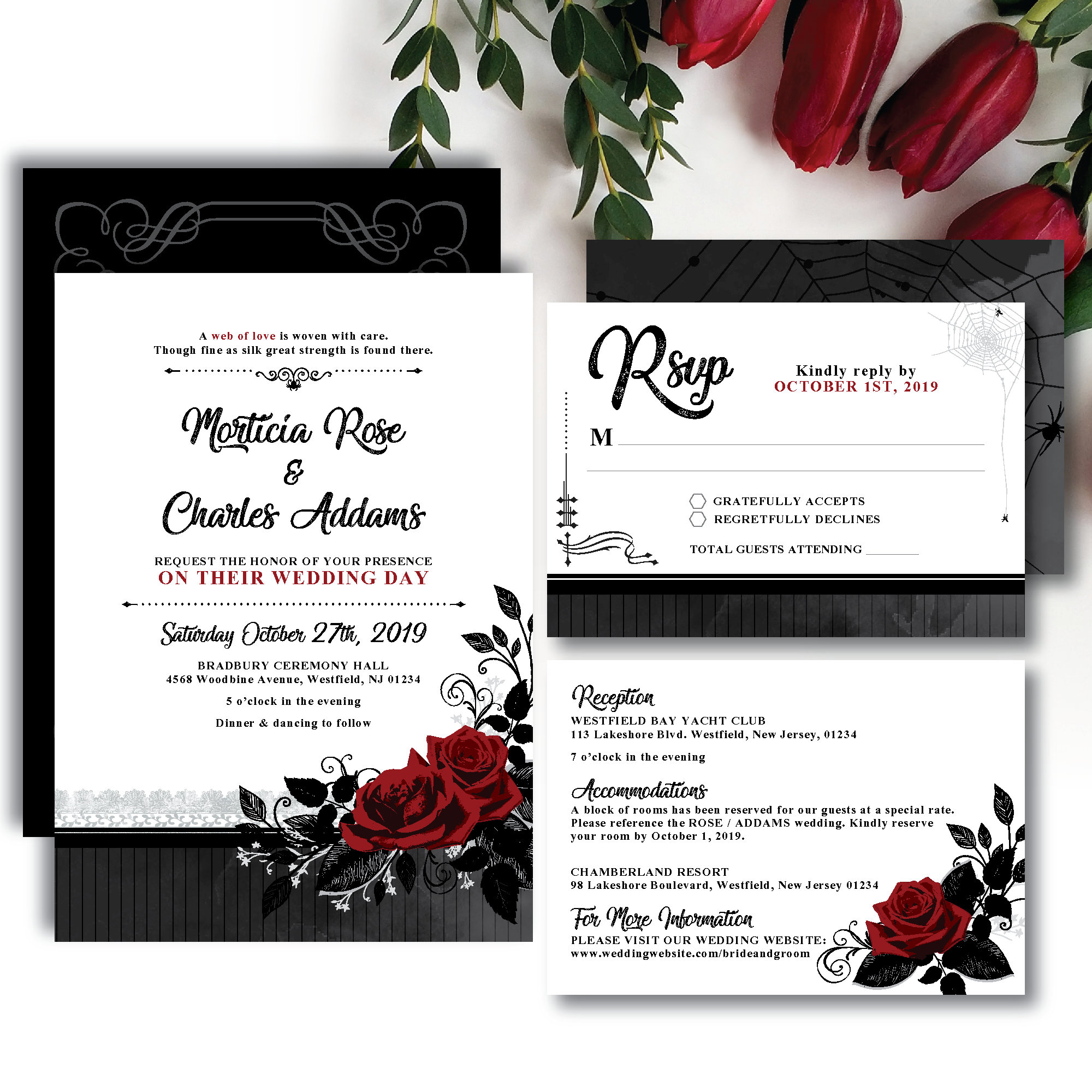 Gothic 'black Widow Rose' Theme *printable Wedding Invitation* Red