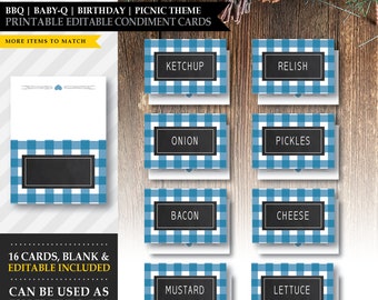 Barbecue 'Backyard BBQ Blue' Theme *Printable Condiment Cards* Baby-Q / Baby Boy / Hamburger Station / Food Snack Labels / INSTANT DOWNLOAD