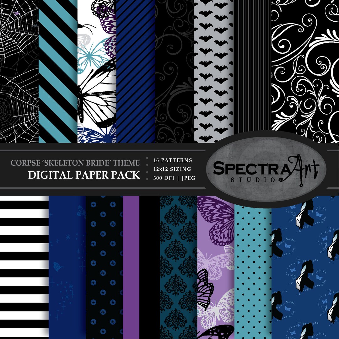 Corpse *skeleton Bride* Theme Digital Paper Pack | Printable Scrapbook ...