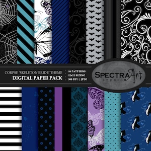 Leiche * Skelett Braut * Thema Digital Paper Pack | Druckbares Scrapbook Papier | JPG 12X12 Muster | Clip-Kunst Grauen | SOFORTIGER DOWNLOAD