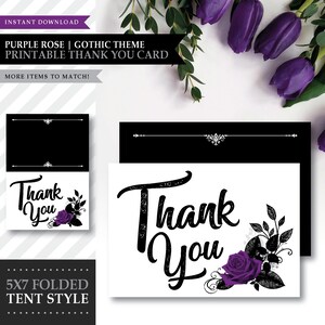 Rose 'Dark Beauty' Gothic Thema *Danke Karte zum Ausdrucken* Digitale Nachricht / Gastgeschenk / Lila / Halloween / Death Part Us / INSTANT DOWNLOAD