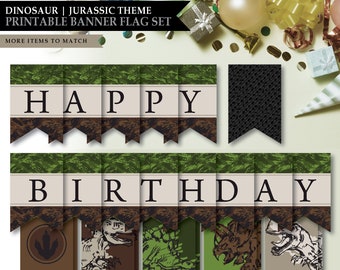 Dinosaur *Jungle Camo* Theme / Printable Happy Birthday Banner / Dino Party Banner Flag / Dinosaur Park / Jurassic / Boys / INSTANT DOWNLOAD