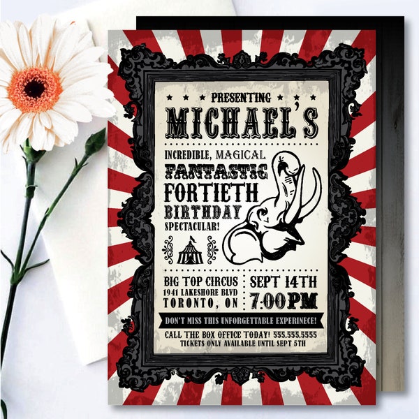 Circus 'Dark Carnival' Theme *Printable Birthday Invitation* Adult Invite / Big Top Tent / Masquerade Ball / Freak Show / Cirque du Soleil