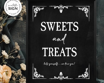 Gothic Wedding Sweets & Treats Sign | Printable 8X10 Dessert Station Sign | Blackboard Rose Theme: INSTANT DOWNLOAD