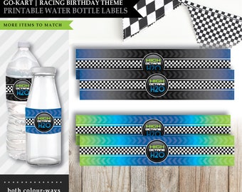 Go-Kart 'Indoor Race Car' Theme *Printable Water Bottle Labels* Go-Cart Speedway / Drink Wrapper / Juice Jar / Birthday / INSTANT DOWNLOAD