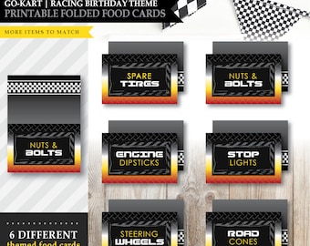 Go-Kart 'Indoor Race' Theme *Printable Folded Food Cards* Go-Cart Snacks / Race Car Speedway / Birthday / Buffet Labels / INSTANT DOWNLOAD