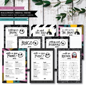 Nightmare *Skellington Love* Printable Bridal Shower Game Card | He Said She Said | Knows The Bride | Cellphone Apps | Word Game | Bingo