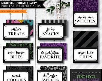 Nightmare *Halloween Town* Theme / Printable Folded Food Tent Cards / Snack Labels / Buffet Dessert Cards / Party Decor / INSTANT DOWNLOAD
