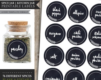 80 Spice Jar Labels 'Line Leaf' Theme *Printable DIY Labels* Avery® Template / Pantry Cupboard Tags / Custom Editable / INSTANT DOWNLOAD