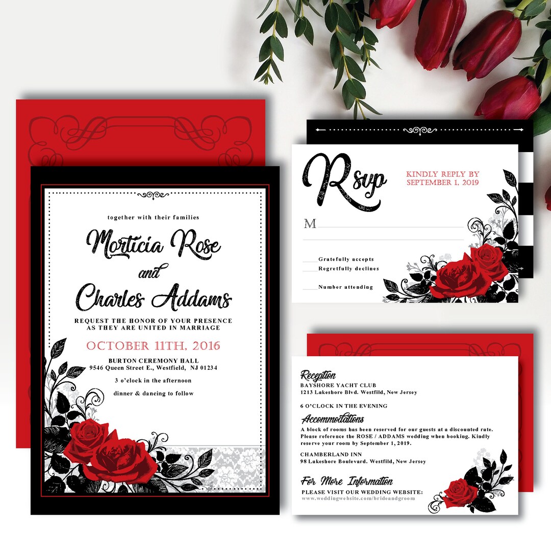 Two 'roses Intertwined' Theme *printable Wedding Invitation* Red Rose ...