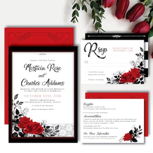 Deux « roses entrelacées » * Faire-part de mariage imprimable * Faire-part de mariage rose rouge / Gothique / Amour romantique / Saint-Valentin / Réservez votre date