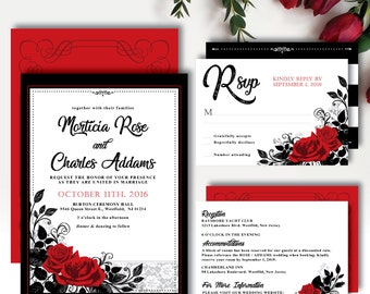 Two 'Roses Intertwined' Theme *Printable Wedding Invitation* Red Rose Invitation / Gothic / Romantic Love / Valentines / Save The Date