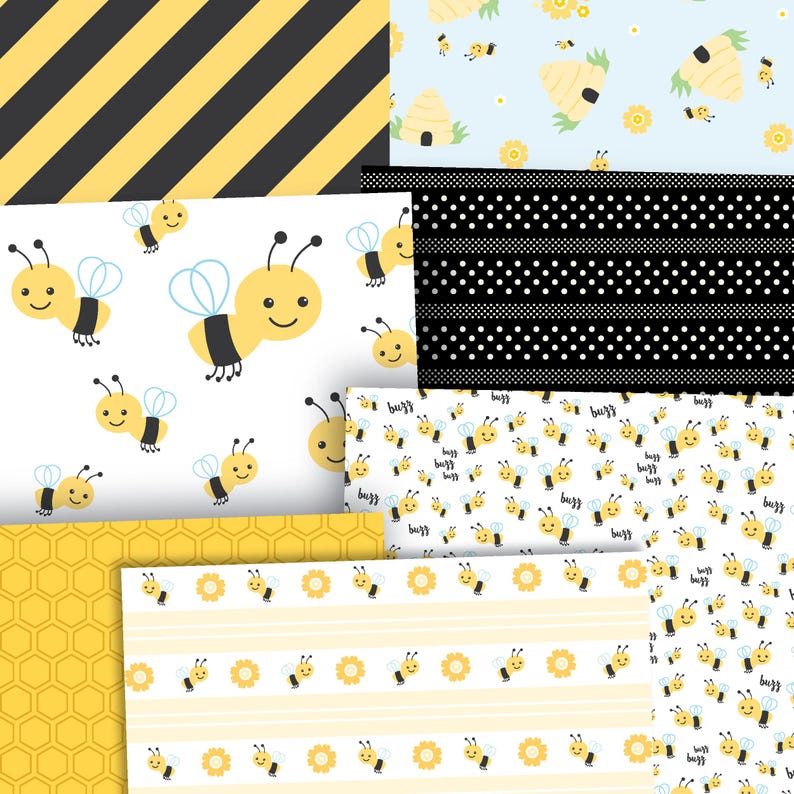 Baby Bee Digital Paper Pack | Printable Honey Comb Scrapbook Paper ...