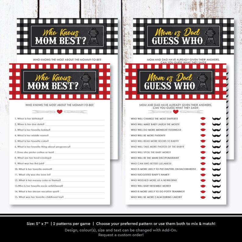 Baby-Q Cartes de jeu pour baby shower | Recherche de mots et brouillage barbecue imprimables | connaît mieux sa mère | Bingo au barbecue | Thème Vichy rouge : TÉLÉCHARGEMENT IMMÉDIAT image 5