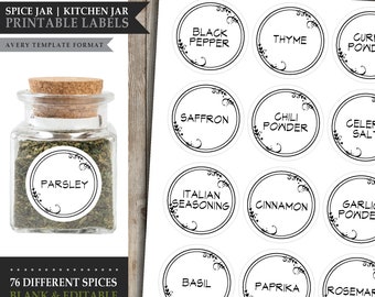 80 Etiketten für Gewürzgläser * Skurriles Blatt* Thema / Druckbare DIY Etiketten / Avery® Template / Vorratsdosenschrank / Individuell bearbeitbar / SOFORTIGER DOWNLOAD