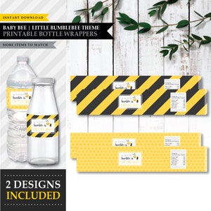 Baby &#39;Little Bumblebee&#39; Theme *Printable Water Bottle Labels* Drink Wrapper / What Will Baby Bee / Baby Shower / Honey Bee/ INSTANT DOWNLOAD