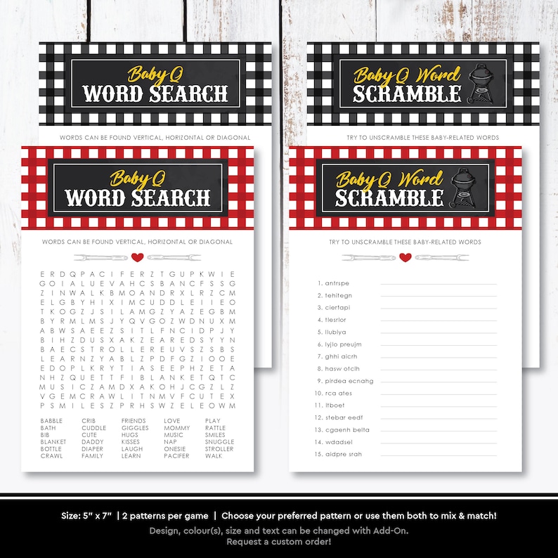 Baby-Q Cartes de jeu pour baby shower | Recherche de mots et brouillage barbecue imprimables | connaît mieux sa mère | Bingo au barbecue | Thème Vichy rouge : TÉLÉCHARGEMENT IMMÉDIAT image 3