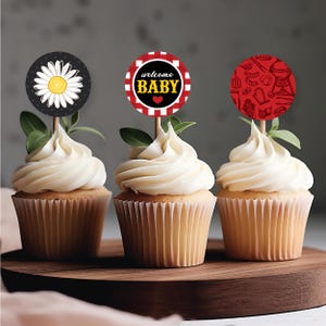 Adornos para cupcakes de barbacoa Baby-Q / Decoraciones imprimibles para fiestas de barbacoa en el jardín / Tema de picnic de cuadros rojos: DESCARGA INSTANTÁNEA imagen 2
