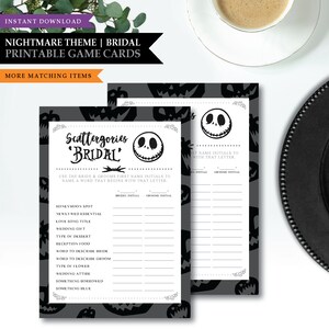 Nachtmerrie *Halloween Town* Thema / Afdrukbare Bruidsdouche Game Card / Scattergories / Bruid Puzzelspellen / Woord Scramble / INSTANT DOWNLOAD