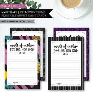 Tarjeta imprimible de consejos para mamá *Amor de Skellington*: Pesadilla, consejos para papá, buenos deseos para el bebé, juego de recuerdos para el bebé, descarga instantánea