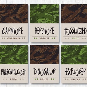 Dinosaur Jungle Camo Theme / Printable Folded Tent Cards / Buffet Food Cards / Dino Snack Labels / Prehistoric Jurassic / INSTANT DOWNLOAD image 2