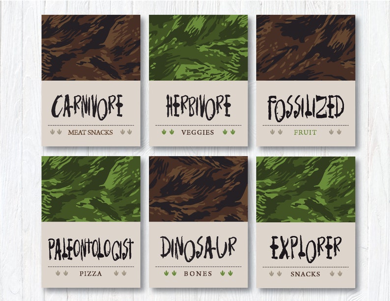 Dinosaur Jungle Camo Theme / Printable Folded Tent Cards / Buffet Food Cards / Dino Snack Labels / Prehistoric Jurassic / INSTANT DOWNLOAD image 2