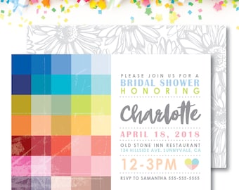 Art Block 'Vintage Colour' Theme *Printable Bridal Shower Invitation* Birthday Party / Artist Art Canvas / Rainbow Color / Quilting Party