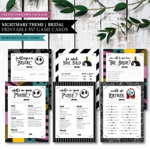 Nightmare *Skellington Love* Thema / Brautparty Spiel Karte / He Said She Said / Kennt Die Braut / Handy / Wortspiele / Bingo