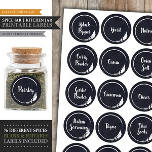 80 Spice Jar Labels 'Sketch Leaf' Theme *Printable DIY Labels* Avery® Template / Pantry Cupboard Tag / Custom Editable / INSTANT DOWNLOAD