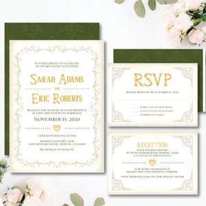 Fantasy TriForce Love Theme / Printable Wedding Invitation / Digital Card / Bridal / Save The Date / Geek Wedding / Princess Video Game image 1
