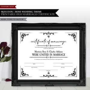 Tema esqueleto 'Blackboard Rose' *Licencia de matrimonio imprimible* Tarjeta de licencia de boda / Plantilla de certificado / Recuerdo de voto editable / PERSONALIZADO
