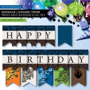 Dinosaur *Blue Camo* Theme / Printable Happy Birthday Banner / Dino Party Banner Flag / Dinosaur Park / Jurassic / Boys / INSTANT DOWNLOAD