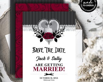 Nightmare *Meant To Be* Printable Wedding Save The Date | Digital Invitation | Mark Your Calendar | Halloween Party | Red Rose | CUSTOM