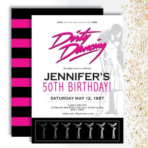 Dance *80er Film* Printable Geburtstagseinladung | Digital Party Evite | Retro Musik | Film Popkultur | Junggesellinnenabschied | Rosa | INDIVIDUELL