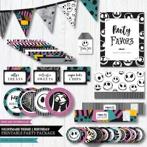Nightmare *Skellington Love* Theme / Printable Birthday Party Package / Cupcake Toppers / Food Cards / Party Decorations / INSTANT DOWNLOAD