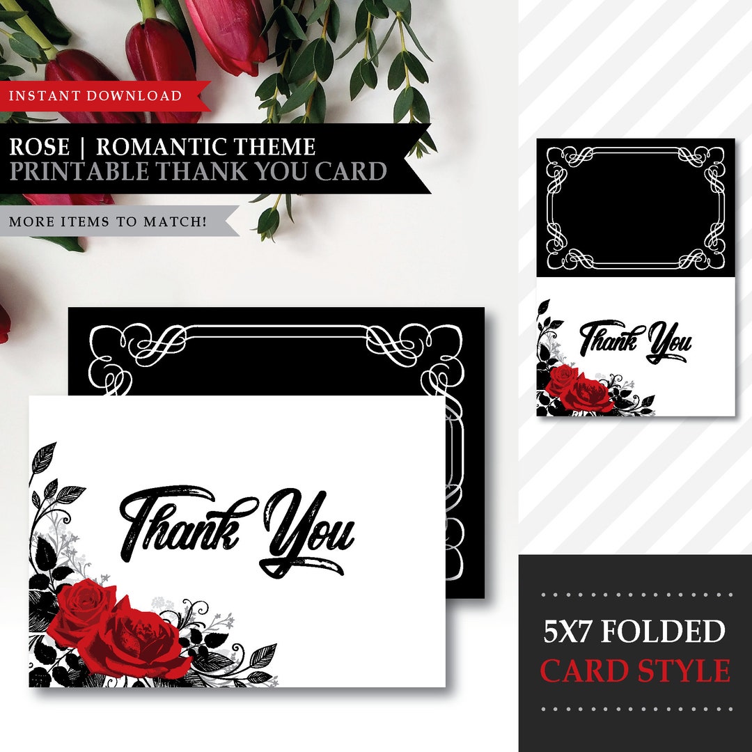 Two 'roses Intertwined' Theme printable Wedding Thank You Card Digital ...