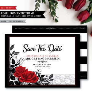 Deux thèmes « Roses entrelacées » *Mariage imprimable Save The Date* Carte de date de fête / Invitation rose / Romantique / Saint-Valentin / Rouge Noir Blanc