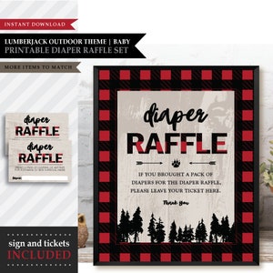 Lumberjack 'Red Plaid' Theme *Printable Diaper Raffle Tickets* Diaper Raffle Sign / Baby Shower Diaper Game / Baby Games / INSTANT DOWNLOAD