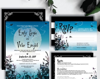 Corpse * Skeleton Bride Moonlight Flower * Thema / Hochzeitseinladung zum Ausdrucken / Digitale Vorlage / Gothic Fantasy / Save The Date