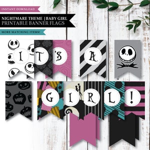 Nightmare *Skellington Love* Printable Its A Girl Banner | Baby Shower Welcome Sign | Party Decorations | Gender Reveal | INSTANT DOWNLOAD