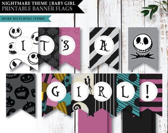 Nachtmerrie *Skellington Love* afdrukbare banner Its A Girl | Welkomstbord babyshower | Feestdecoraties | Geslachtsbepaling | DIRECT DOWNLOADEN