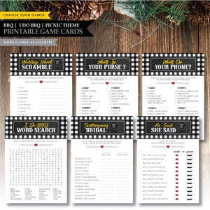 I Do Barbecue 'Backyard BBQ Black' Theme * druckbare Brautparty-Spielkarte * Er sagte, sie sagte / Wortsuche / Handy / Bingo / Know Bride