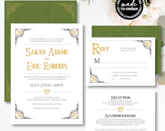 Fantasy *Hylian Heart* Printable Wedding Invitation Suite | Digital Evite | RSVP Card | Geek Wedding | Princess Party | Video Game | CUSTOM