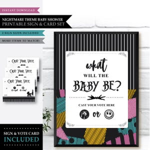 Letrero imprimible para mesa de votación "Pesadilla con amor de Skellington" / Niño o niña / Tarjeta de revelación de género / Celebración de bienvenida / DESCARGA INSTANTÁNEA
