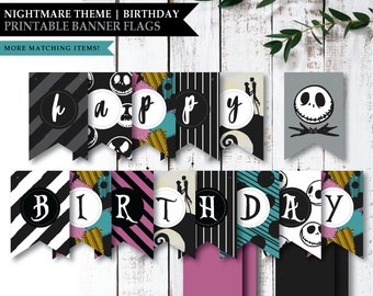 Nightmare *Skellington Love* Printable Banner | Happy Birthday Banner | Welcome Sign | Halloween Party Decorations | Pink | INSTANT DOWNLOAD