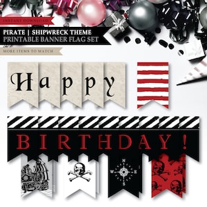 Pirate &#39;Ahoy Matey&#39; Theme *Printable Happy Birthday Banner* Birthday Party Banner / Pirates of Carribean / Pirate Banner / INSTANT DOWNLOAD