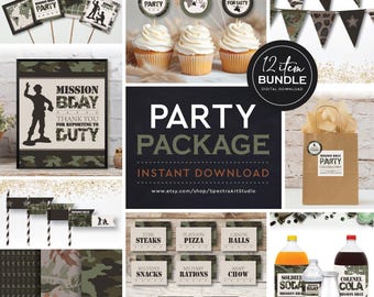 Army Birthday Party Package | Printable Military Party Decorations | Food & Drink Signs | Green Camouflage Theme: INSTANT DOWNLOAD